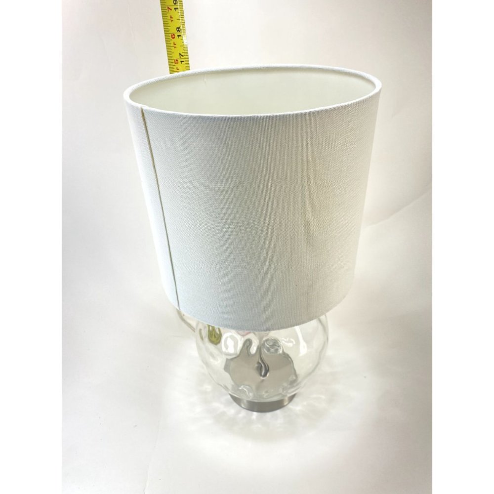 Small Glass Circle Base Lamp w/ White Lampshade 16 1/2" Tall - Picture 6 of 9